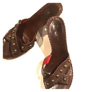 Studded leather wedge sandals